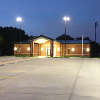 Exterior lighting of the front of the senior center